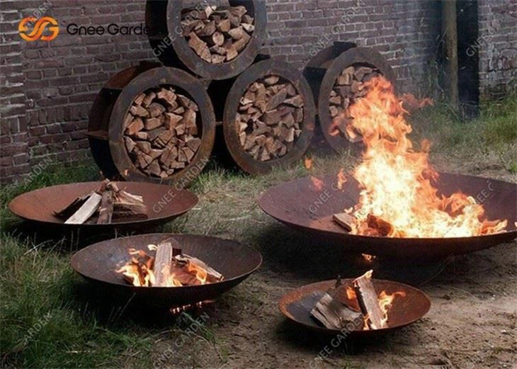 Corten Garden Steel Firepit Wood Burning Fire Pit Column