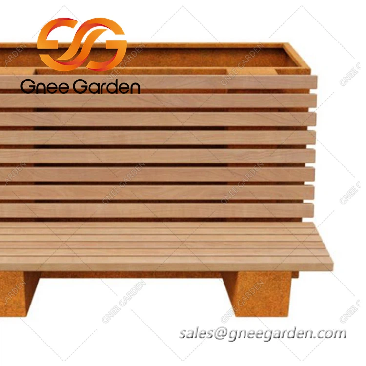 कोर्टेन स्टील प्लांटर बेंच बैक के साथ