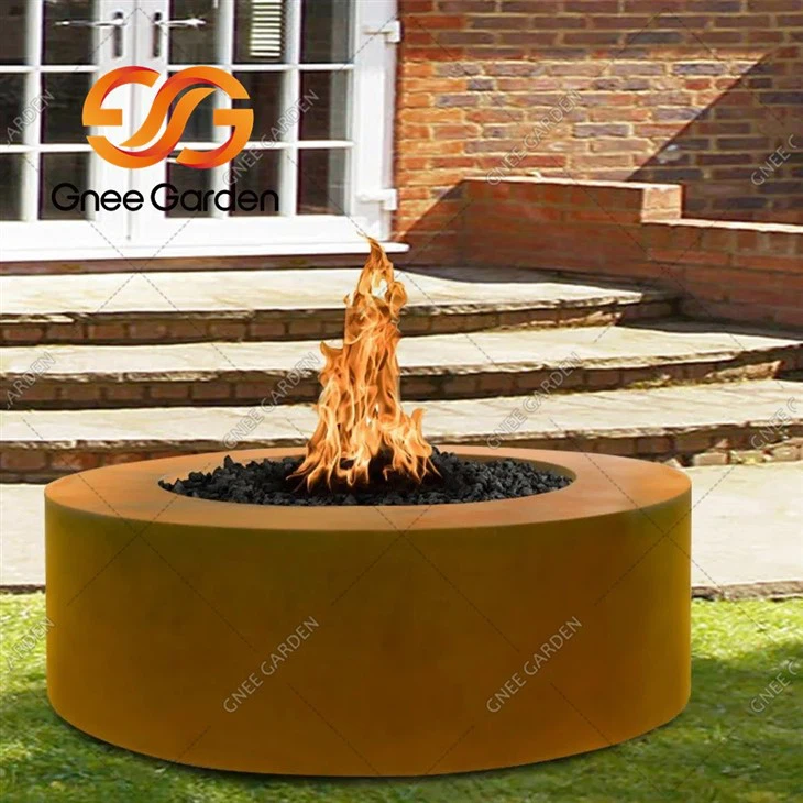 Corten Steel round natural gas fire pit2