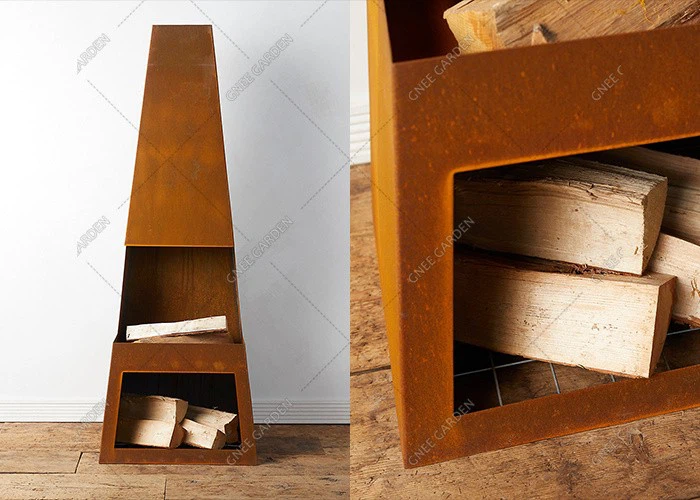 Garden Large Rust Corten Steel Log Burner Fireplace