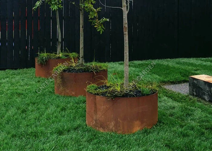 Garden Outdoor Corten Steel Round Medium Rusty Ornaments Planter