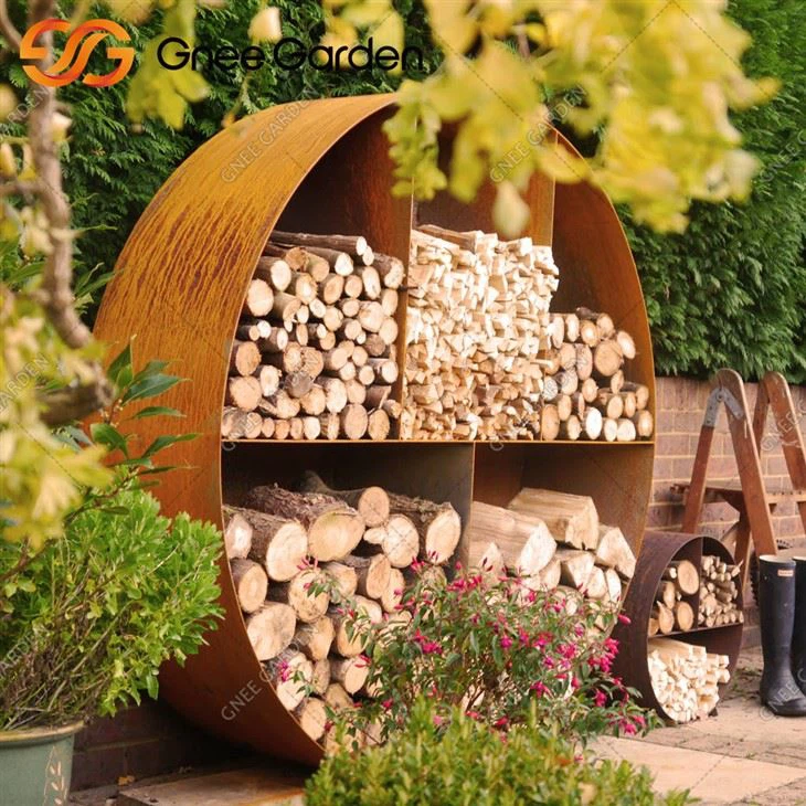 गार्डन आउटडोर पेंटागन लकड़ी भंडारण रैक