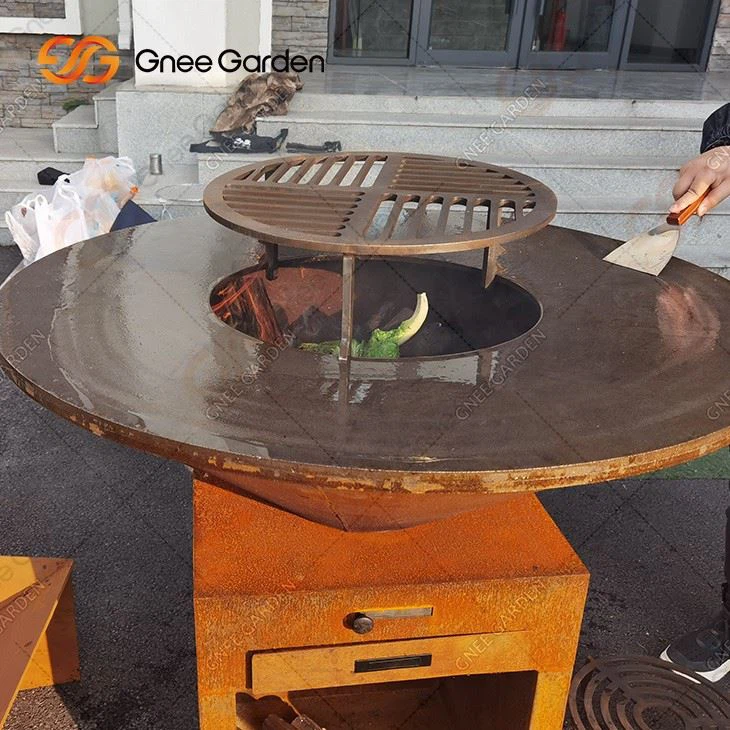 Outdoor Corten Steel Metal Fire Pit Grill Barbecue Table