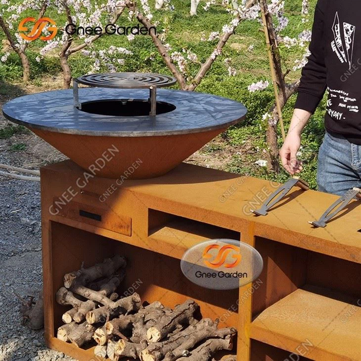 Outdoor Rusty Corten Steel Fire Pit Heavy Duty BBQ