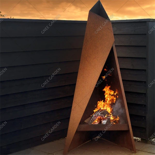 जंग लगे कॉर्टन स्टील मेटल फायरवुड फायरप्लेस स्टोव