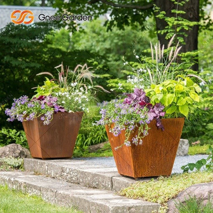 Simple Welding Corten Steel Rusty Square Metal Seeding Nursery Planter