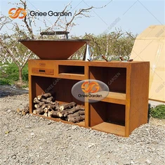 बारबेक्यू ग्रिल के साथ आउटडोर किचन कुकिंग फायर पिट