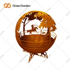 रस्टिक स्टाइल राउंड कॉर्टन स्टील फायर बॉल