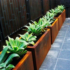 सजावटी कॉर्टन स्टील धातु फूल बड़े आयताकार पेड़ लगाने वाले बर्तन