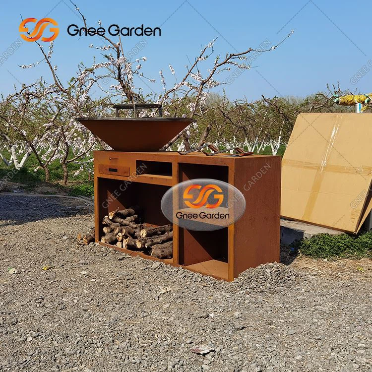 बगीचे के मनोरंजन के लिए बारबेक्यू ग्रिल के साथ कॉर्टन आउटडोर किचन कुकिंग फायर पिट