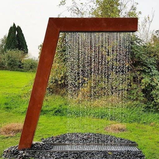 Corten Steel Rain Curtain Water Feature Water Curtain Fountain Different Sizes