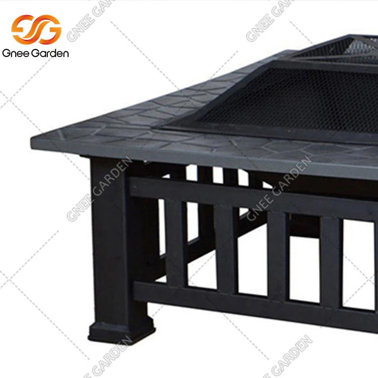 काले रंग में स्टील बहुउद्देश्यीय आउटडोर पिकनिक फायर पिट टेबल